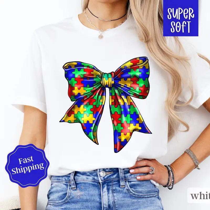 Autism Awareness Bow Shirt Autism Mom T-Shirts, Hoodie, Sweatshirt