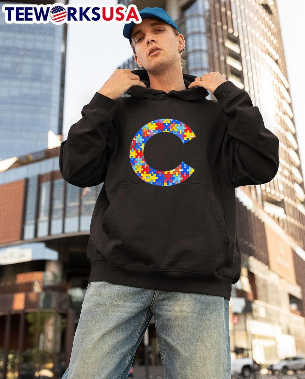 Autism Awareness Jigsaw Puzzle Piece Letter C T-Shirt