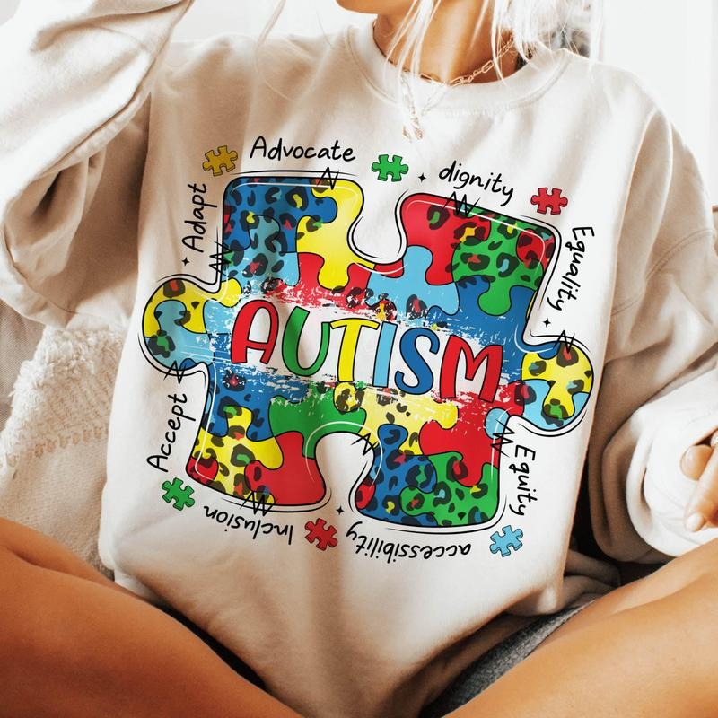 Autism Awareness Sweatshirt, Advocate Dignity Equality Puzzle Piece Graphic Fabric, Colorful Autism Shirt Unisex Hoodie