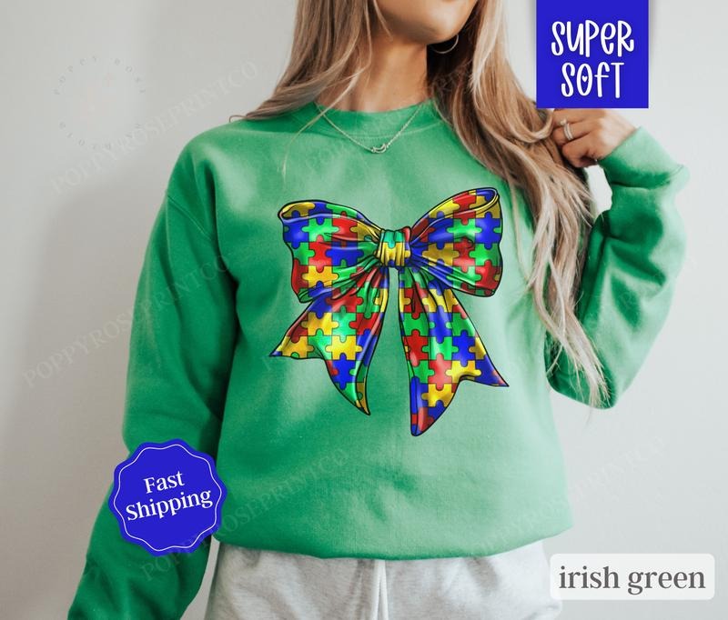 Autism Awareness Sweatshirt, Autism Mom Crewneck, Autistic Bow Sweatshirt T-Shirts, Hoodie | HypeDripTees.com