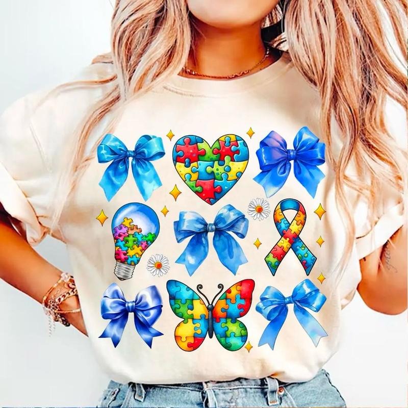 Autism Bow In April We Wear Blue Shirt, Accept Understand Love Sweatshirt, Autism Shirt, Autism Ribbon Tee, Autism...