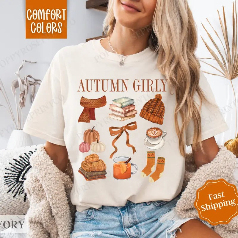 Autumn Girly Shirt Comfort Colors, Fall Vibes Shirt, Fall Womenswear Oversized Crewneck Hoodie, Sweatshirt | HypeDripTees.com