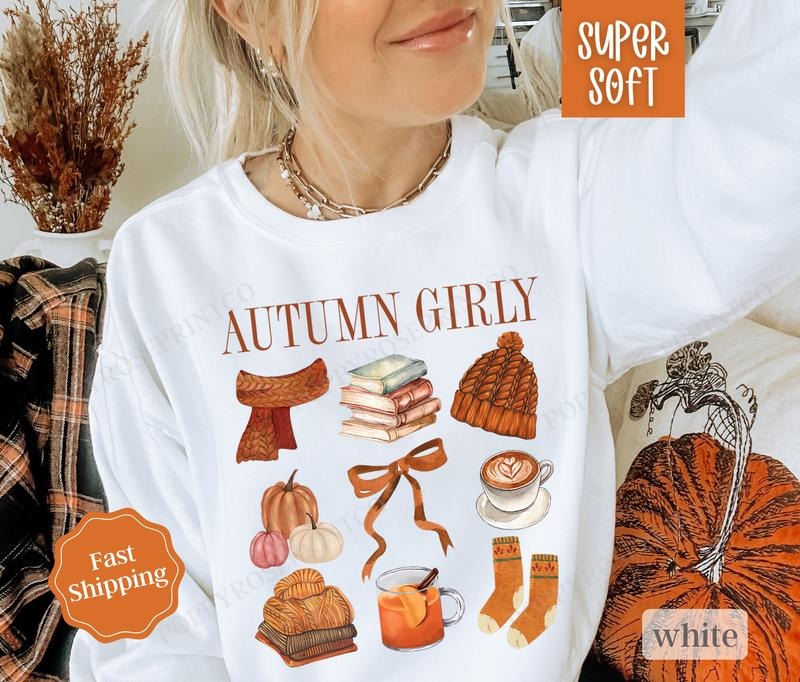 Autumn Girly Sweatshirt,  Cozy Fall Sweatshirt for Women, Pumpkin Season Sweater, T-Shirts, Hoodie | HypeDripTees.com