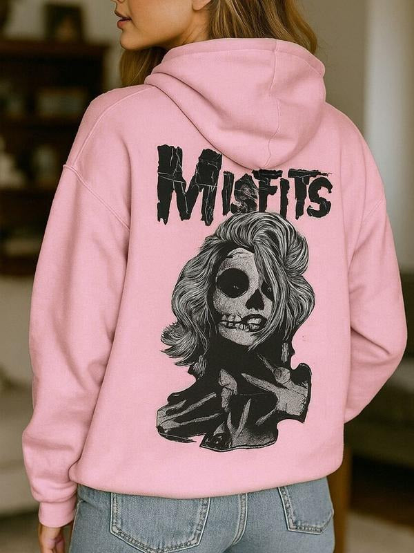Autumn Winter Essential, Trendy Casual Hoodie for Women, Loose-Fit Skull Print Pullover, Thicker Fabric Round Neck...