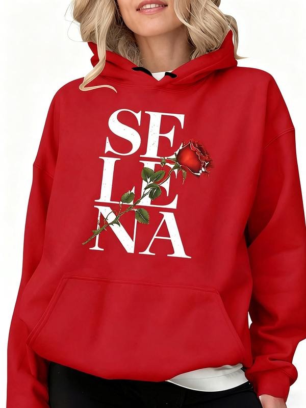Autumn Winter New Women's Hooded Sweatshirt, Casual Loose-Fit Letter Print Pullover, Thicken Fleece Sportswear for Fall &...