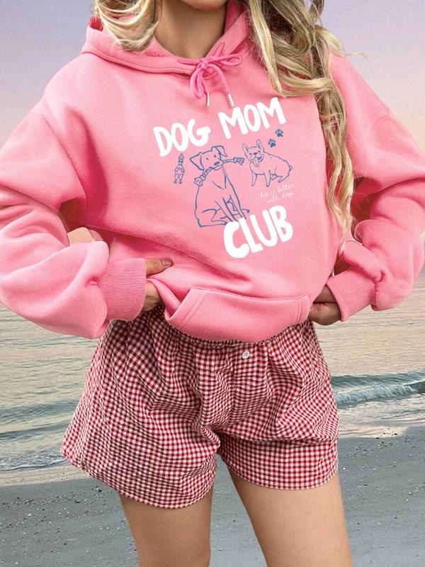 Autumn Winter New Women's Hooded Sweatshirt, Cute Dog Print, Casual Loose Fit, Thicken Fleece Pullover, Fashionable &...