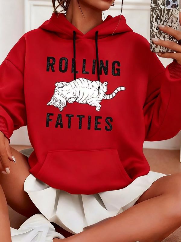 Autumn Winter New Women's Hooded Sweatshirt, Lucky Casual Loose-Fit Cat Print Pullover, Fashion Essential for Fall &...
