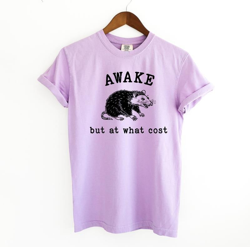 Awake at what cost Graphic Tee, Possum Meme Comfort Colors Shirt Hoodie, Sweatshirt | HypeDripTees.com