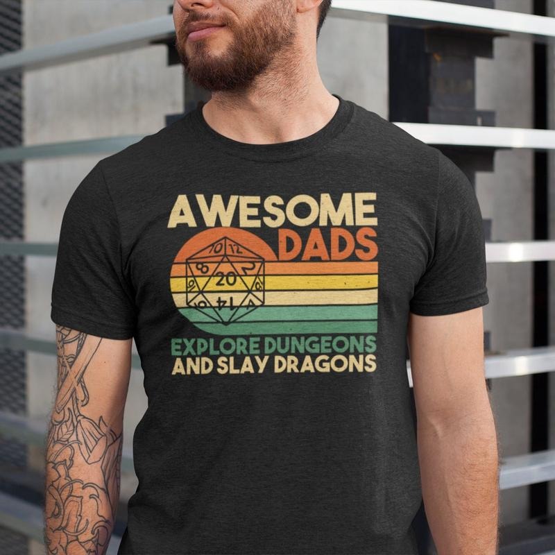 Awesome Dads Explore Dungeons And Slay Dragons Shirt, Dungeons And Dragons Dad TShirt, FatherS Day Gift Tee Hoodie,...
