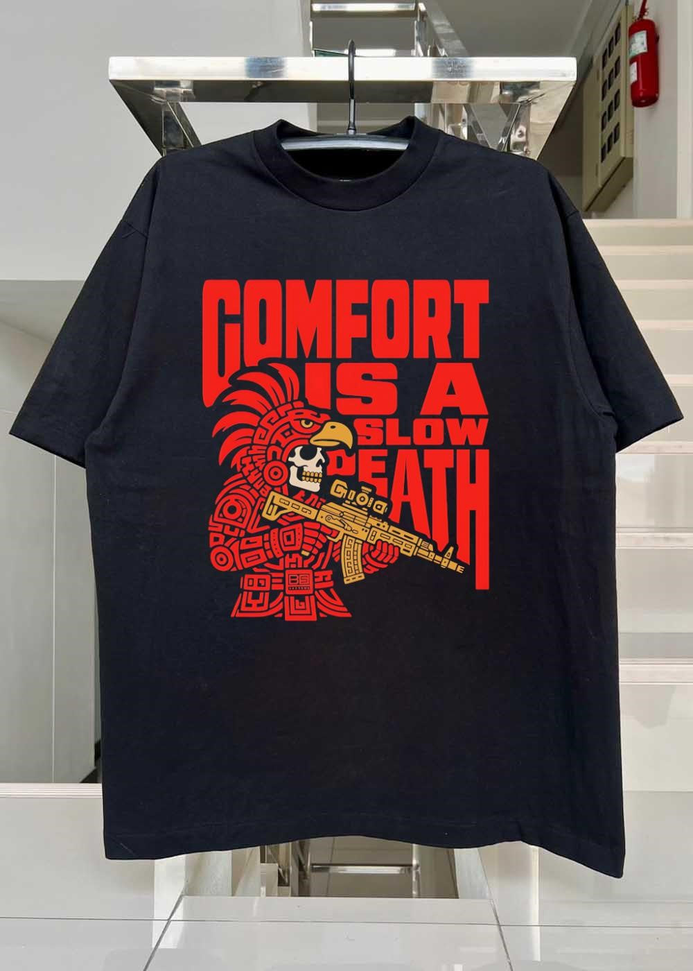 Aztec Warrior Skull Comfort Is a Slow Death Tactical Soldier T-Shirt