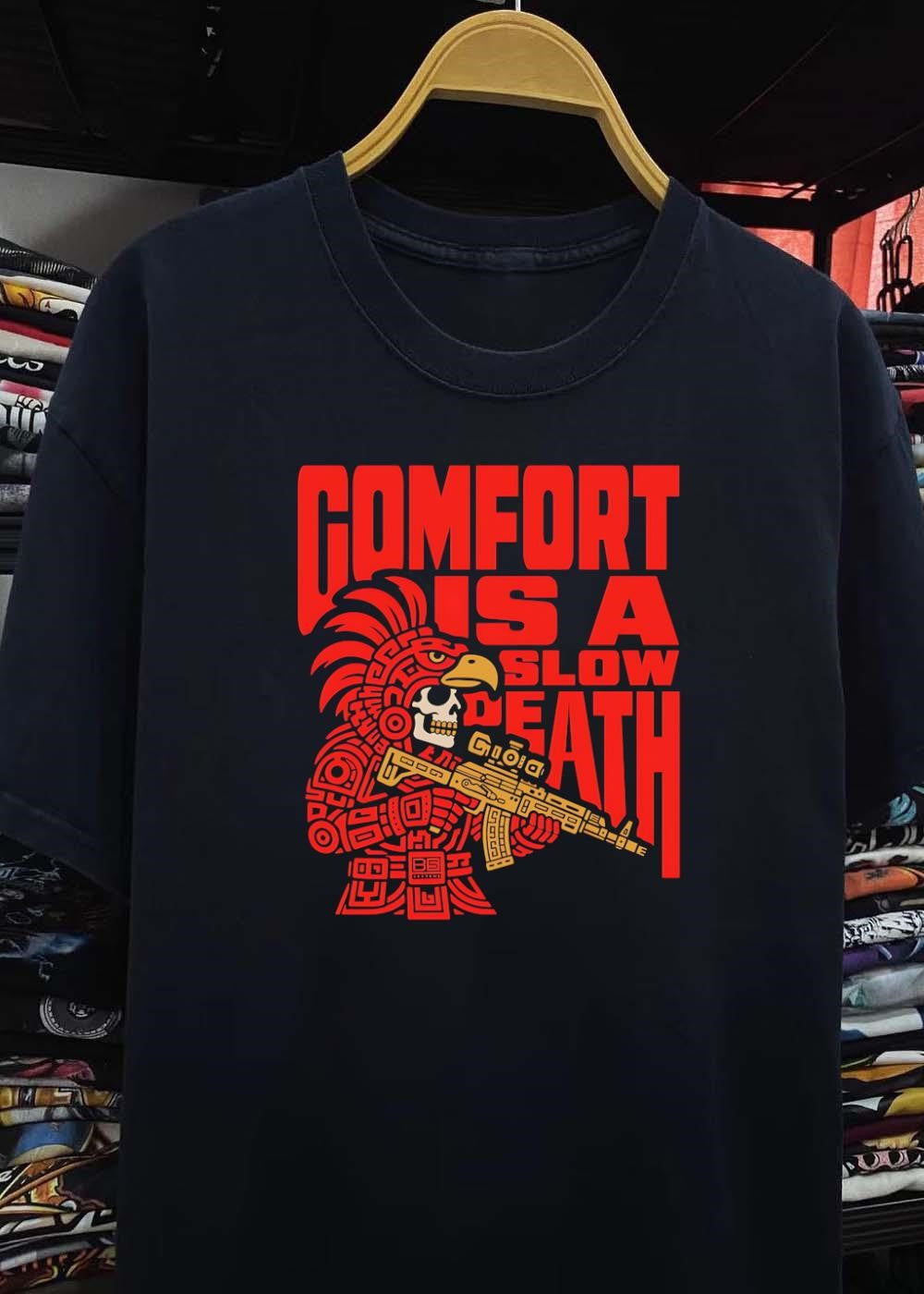 Aztec Warrior Skull Comfort Is a Slow Death Tactical Soldier T-Shirt