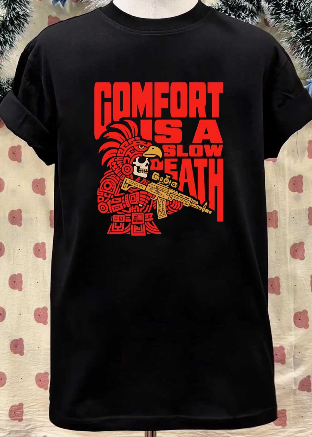 Aztec Warrior Skull Comfort Is a Slow Death Tactical Soldier T-Shirt