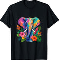 Rainbow Elephant with Tropical Flowers T-Shirt