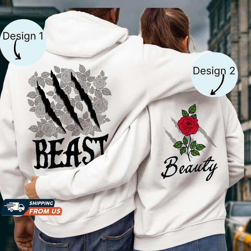 B3auty And The B3ast Couple Hoodie, Couple Sweatshirt, Her B3ast His B3auty, Unisex Couple Matching Hoodie, Valentines...