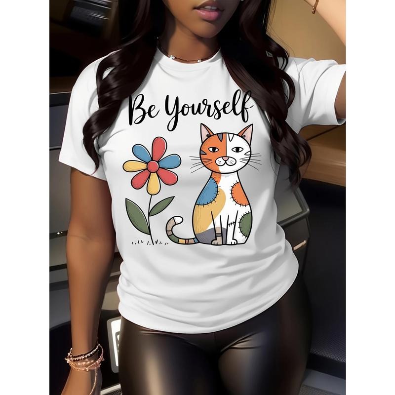BE YOURSELF Four Seasons Women'S New Choice, Round Neck Short Sleeved Printed T-Shirt, Fashion, Spring, Summer, Autumn...