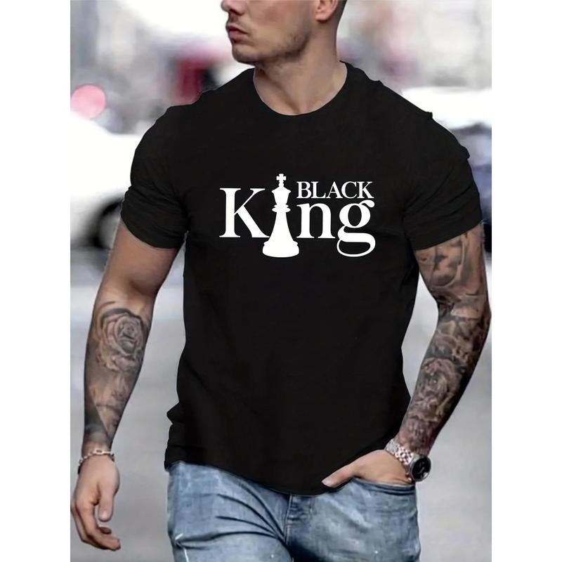 BLACK KING Letter Graphic Print Men's Creative Top, Casual Short Sleeve Crew Neck T-shirt, Men's Tee For Summer Outdoor...
