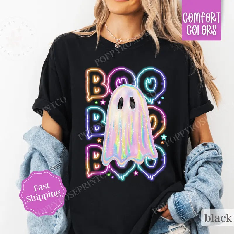 BOO Ghost Neon Shirt Comfort Colors Halloween T-Shirts, Hoodie, Sweatshirt