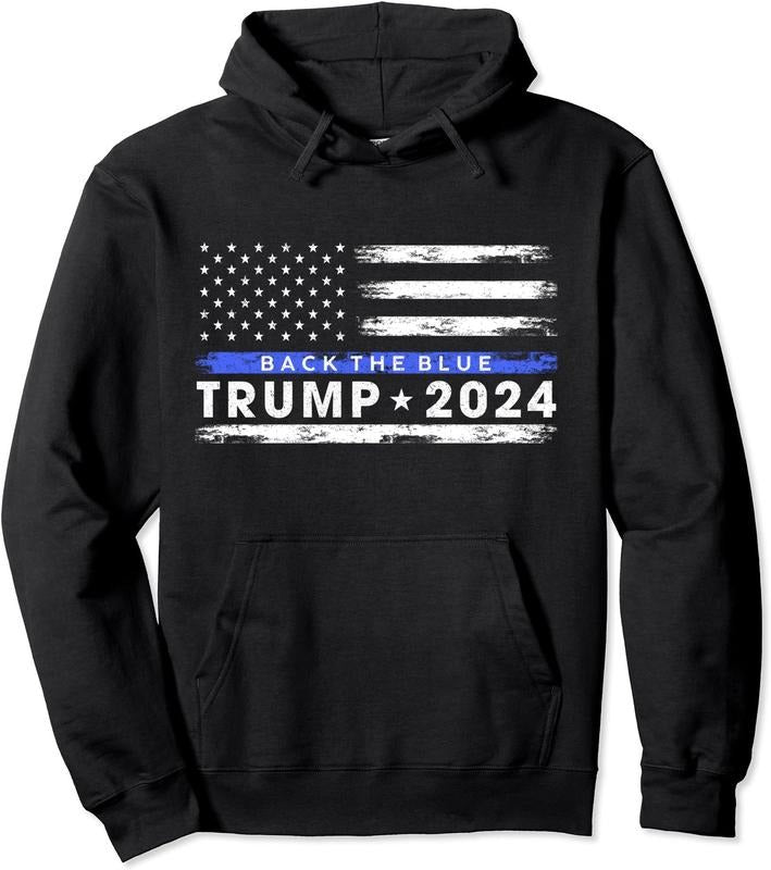 Back The Blue Trump 2024 American Flag Hoodie | Unisex Hooded Sweatshirt T-Shirts | HypeDripTees.com