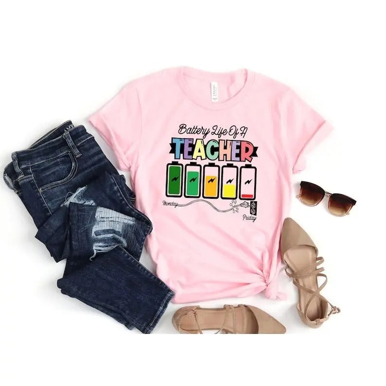 Back To School Battery Of Life A Teacher Shirt, Funny Teacher Shirt, Back To School Shirt, Gift For Teachers # style 02...