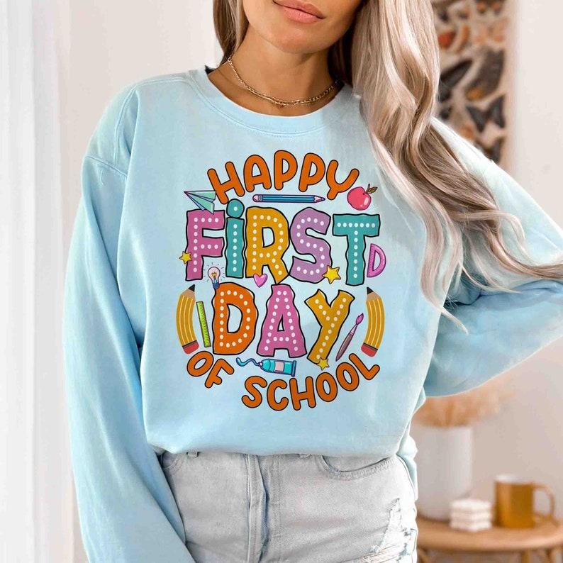 Back To School Happy First Day Of School Bright Doodle Dots T Shirt Sweater Hoodie, Welcome Back To School Hoodie, Hello...