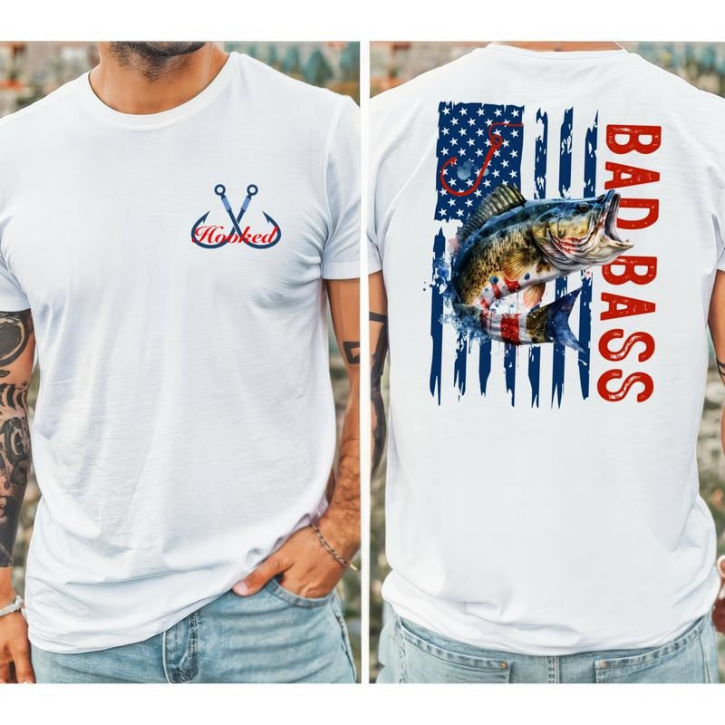 Bad Bass Unisex T-Shirt - American Flag Graphic, Cotton Material, Style Hoodie, Sweatshirt | HypeDripTees.com