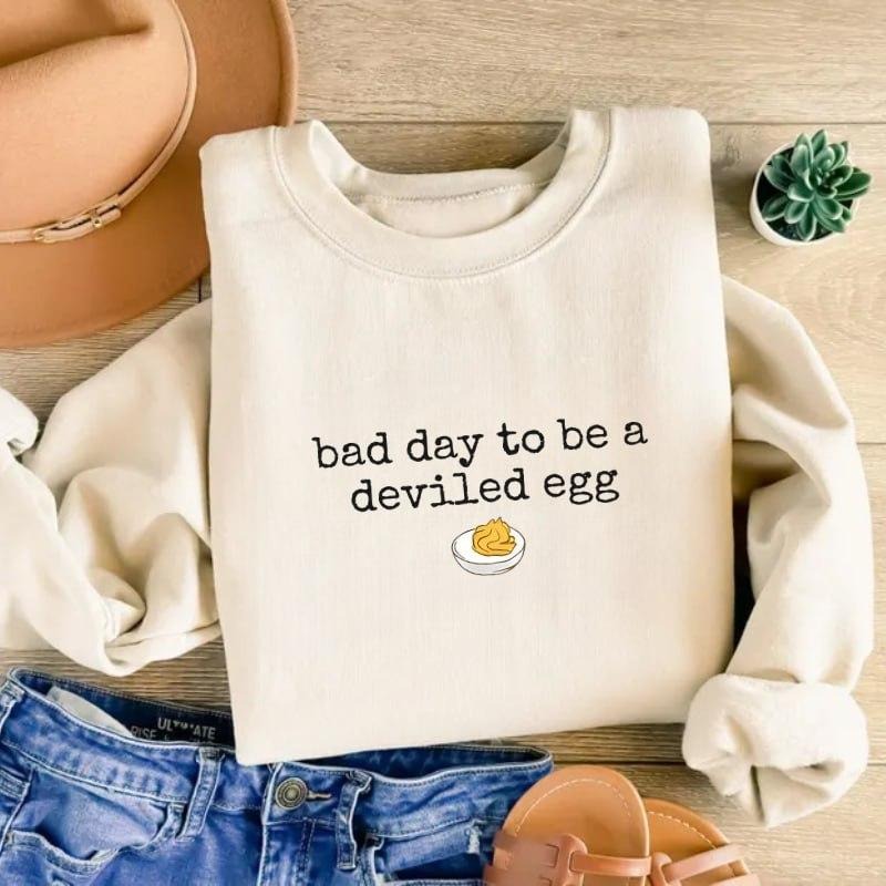 Bad Day To Be A Deviled Egg Sweatshirt, Funny Thanksgiving Tee, Sarcastic Friendsgiving Shirt, Graphic Tee, Womens Fall...