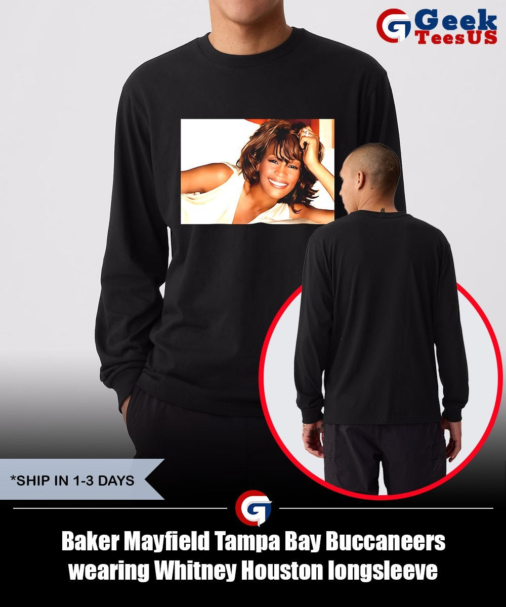 Baker Mayfield Tampa Bay Buccaneers wearing Whitney Houston shirt