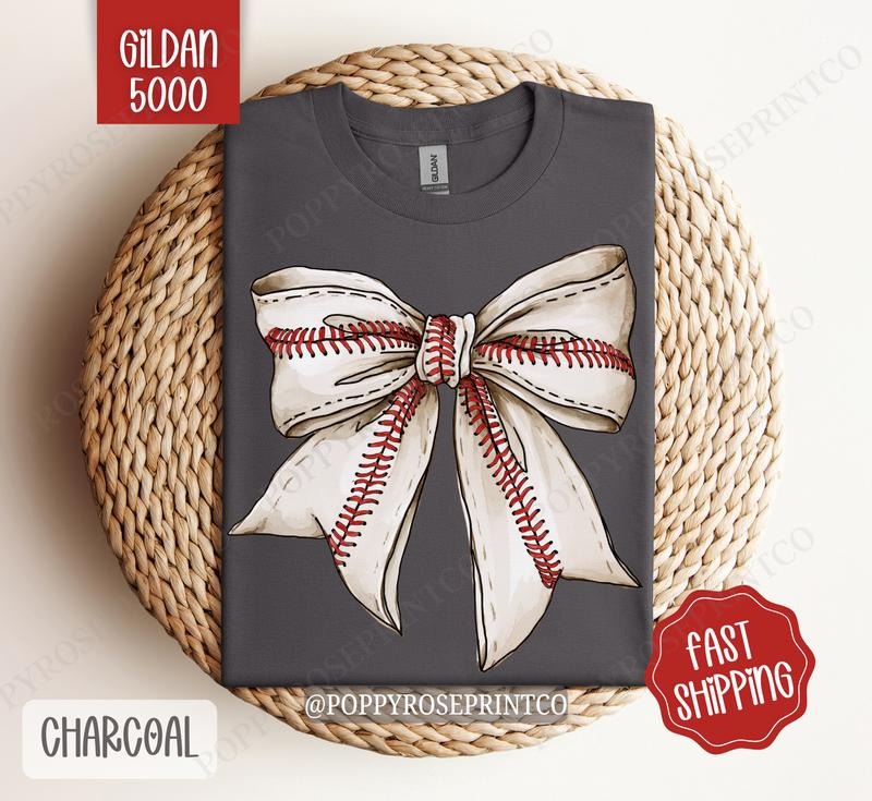 Baseball Bow Shirt Gildan, Baseball Season Women's Tee, Cute Women's Tshirt Plus Sizes Hoodie, Sweatshirt | HypeDripTees.com