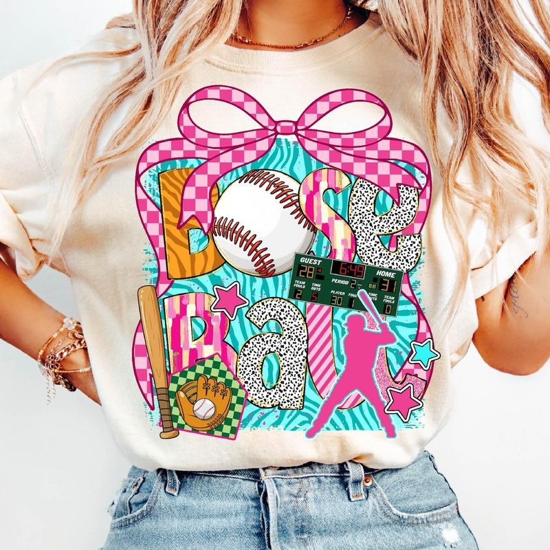 Baseball Coquette T-Shirt, Brushstroke Baseball Coquette T-Shirt, Game Day Baseball T-Shirt, Baseball Bow T-Shirt,...