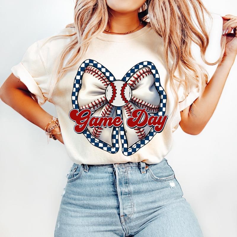 Baseball Game Day Coquette T-Shirt, Retro Baseball Checkered T-Shirt, Baseball Bow T-Shirt, Baseball Mama T-Shirt,...