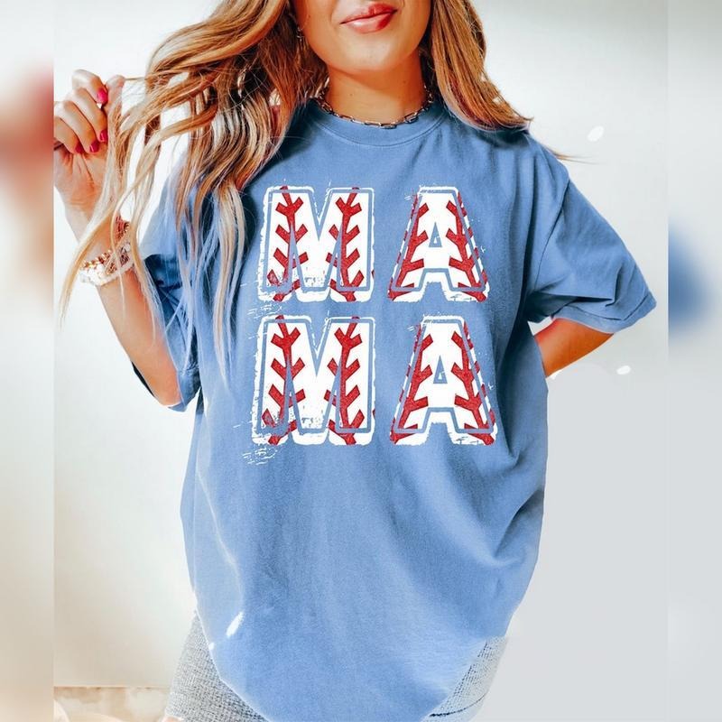 Baseball MAMA T-shirt, Women's Baseball Tee, Baseball Mama T-shirt, Baseball T-shirts for Her Cotton Tshirt Loose Fabric...