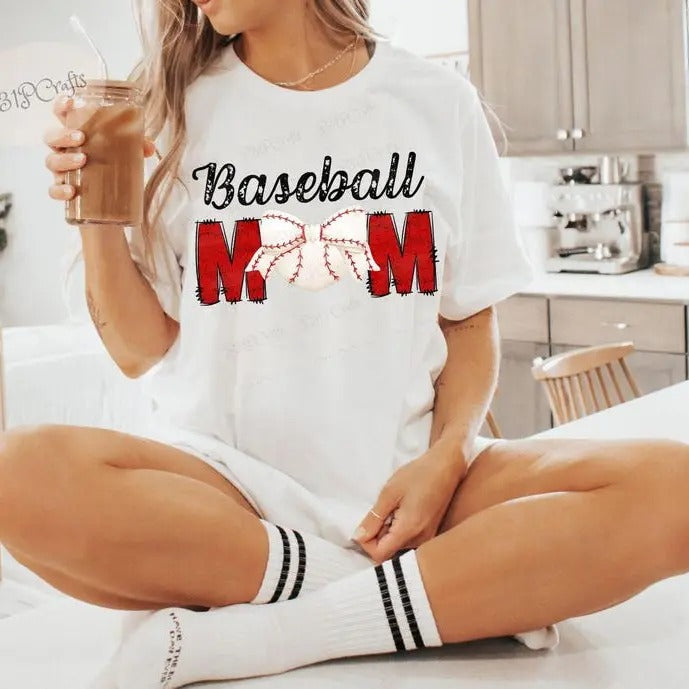 Baseball MOM T-Shirt, Baseball Coquette Bow, Retro Baseball Mom T-Shirt, Perfect Tee, Gifts For Boyfriend and Girlfriend...