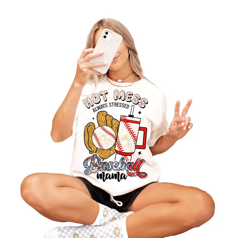 Baseball Mama | Glitter Baseball Womenswear T-Shirt Top Underwear Hoodie, Sweatshirt | HypeDripTees.com