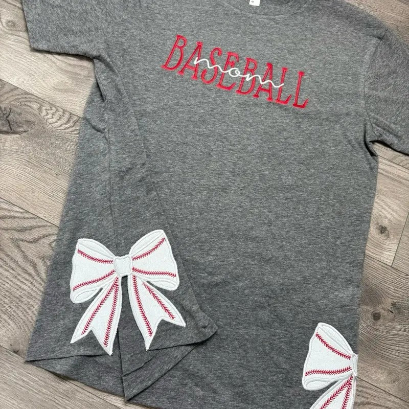 Baseball Mom Embroidered Side Bow T Shirt Travel Ball Hoodie, Sweatshirt | HypeDripTees.com