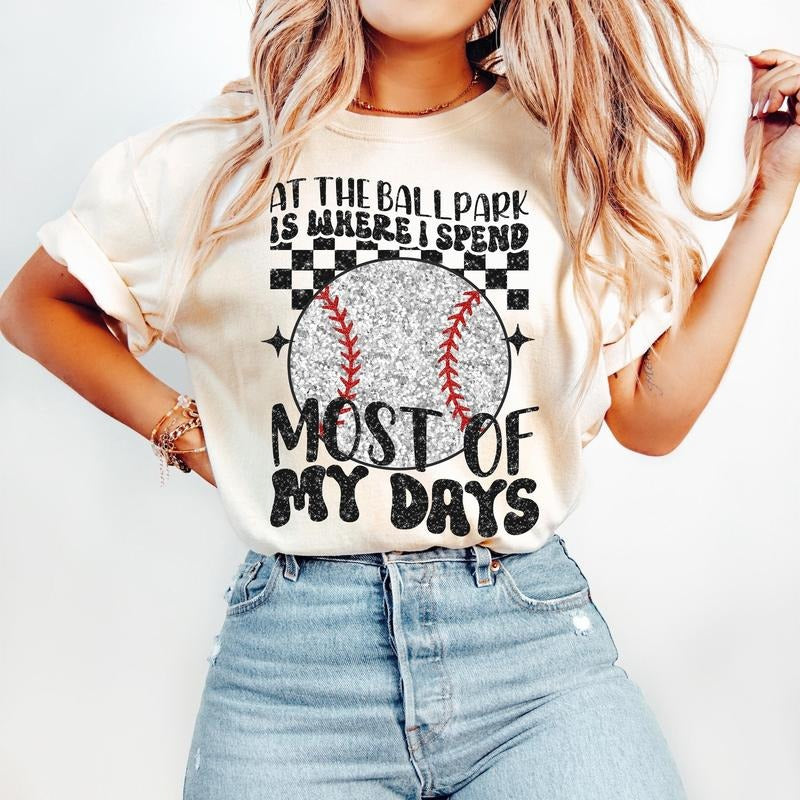 Baseball T-Shirt - At The Ballpark Game Day T-Shirt, Checkered Baseball   T-Shirt, Short Sleeve, Casual Wear Hoodie,...