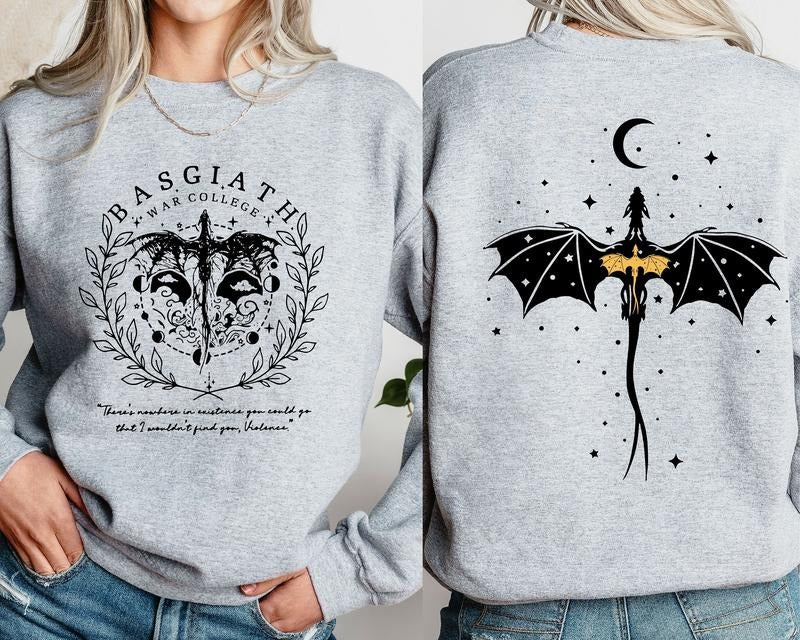 Basgiath War College Double-Sided Sweatshirt, Fourth Wing Riders & "Fly or Die" Design, Violet Sorrengail Bookish Cotton...