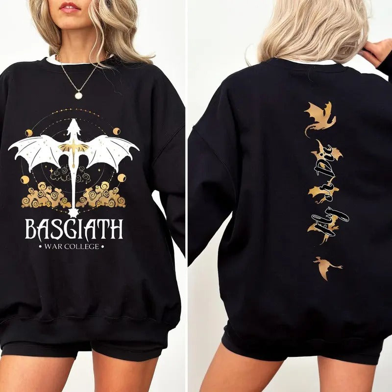 Basgiath War College Sweatshirt, Dragon Rider 2 Sides Shirt, Fourth Wing Hoodie, Violet Sorrengail, Xaden Riorson Tee,...