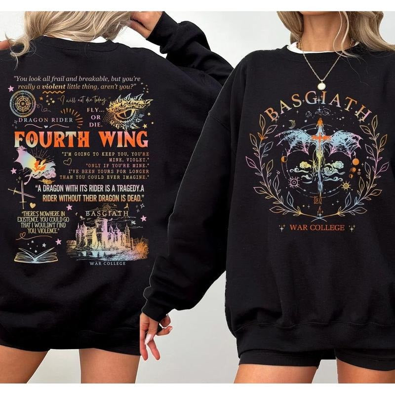 Basgiath War College Sweatshirt, Women's 2sides Fourth Wing, The Empyrean Series, Violet Sorrengail Fantasy Book Lover...