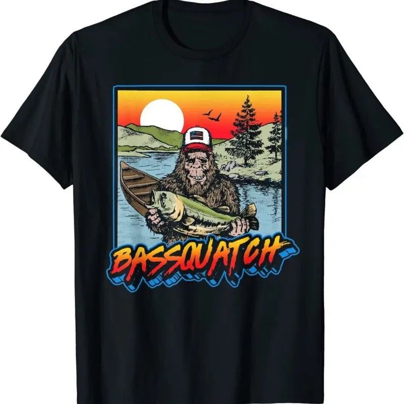 Bassquatch! Funny Bass Fishing Sasquatch Retro 80s Fisherman T-Shirt Menswear Top Underwear Tshirt Streetwear Shoe...