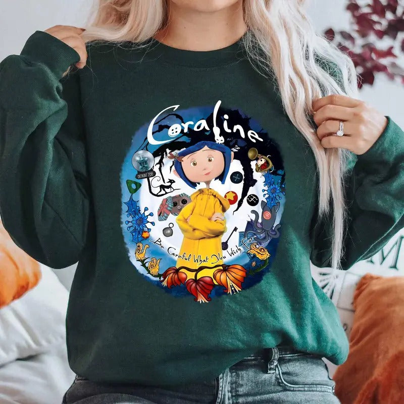 Be Careful What You Wish For Cooraline Cartoon Shirt Cooraline Halloween Movie Shirt Cooraline Character Halloween...