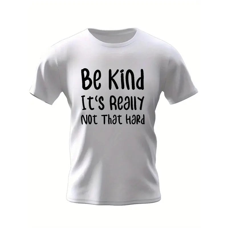 Be Kind Letter Print Men's Daily Short Sleeve Crew Neck T-shirt, Summer Outdoor Made in USA Hoodie, Sweatshirt