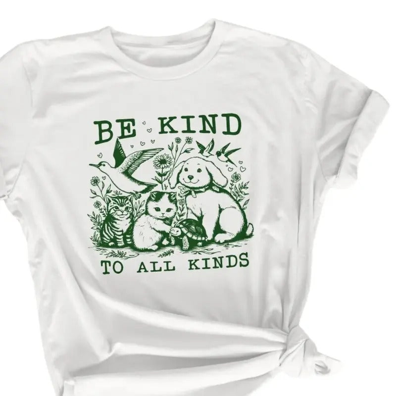 Be Kind to All Kinds Vintage Line Art Animals Tshirt, Retro Be Kind Shirt, Mental Health Awareness Shirt, vintage 90s...