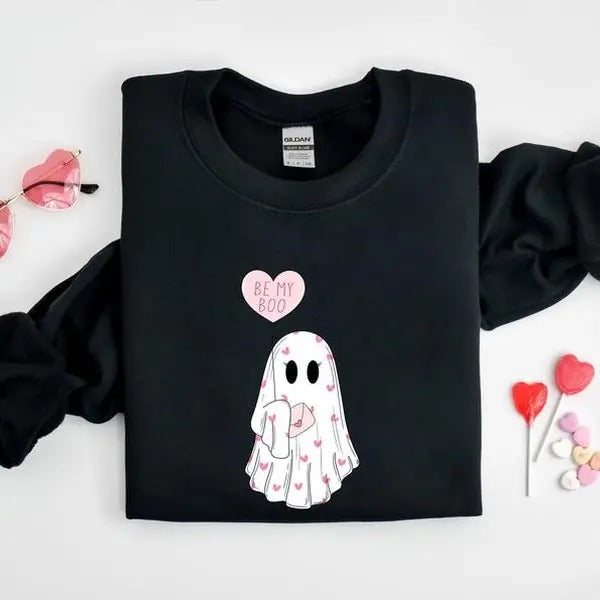 Be My Boo Sweatshirt, Ghost Sweater, Valentines Day Hoodie, XOXO Sweatshirt, Women Valentines Day Sweatshirt, Heart...