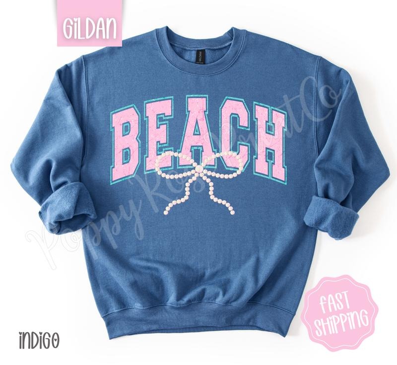 Beach Bow Sweatshirt, Cute Summer Sweater, Girly Beach Crewneck T-Shirts, Hoodie | HypeDripTees.com