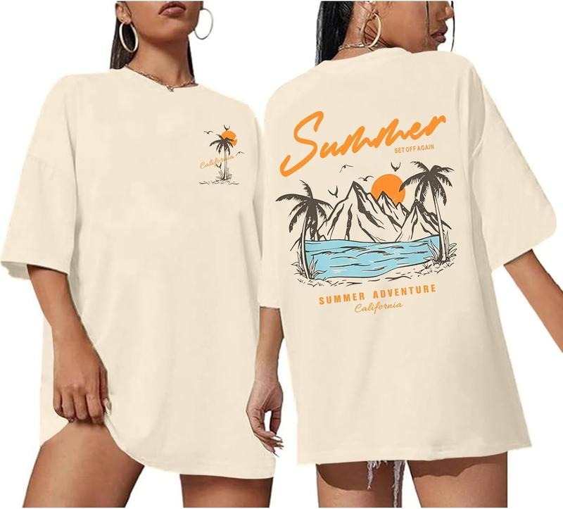Beach California T Shirts Oversized Beachy Graphic Tees for Women Vintage Shirts Baggy Summer Cotton Vacation Tops...