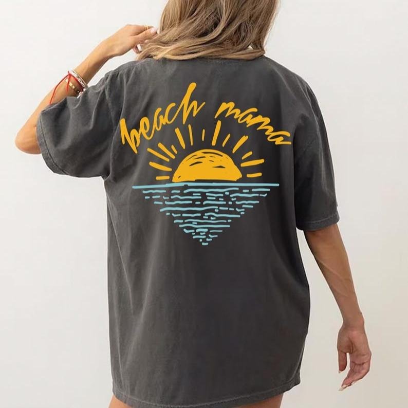 Beach Mama Sunset T-shirt, Oversized Vacation T-Shirt for Mom, Aesthetic Summer Vacation TShirt, Swimsuit Coverup, Beachy...