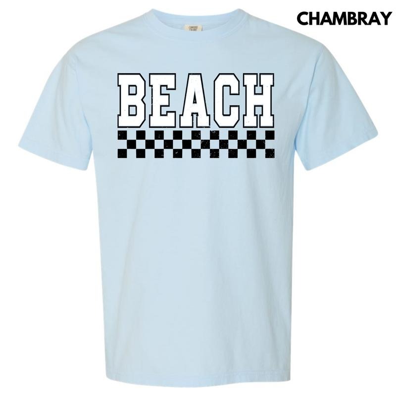 Beach Varsity Checkered Comfort Colors T-Shirt 'NLB' Hoodie, Sweatshirt | HypeDripTees.com