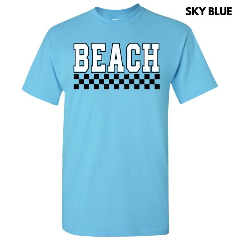 Beach Varsity Checkered Gildan Short Sleeve T-Shirt 'NLB' Hoodie, Sweatshirt | HypeDripTees.com