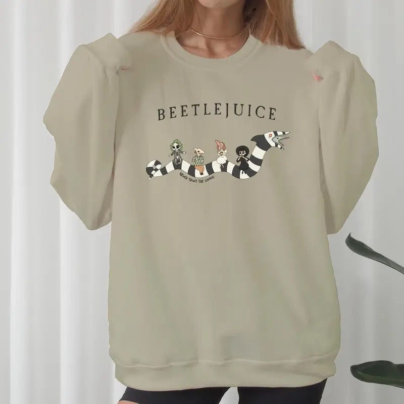 Beetlejuice Crewneck Sweatshirt, Never Trust the Living Shirt, Funny Halloween Horror Hoodie | HypeDripTees.com