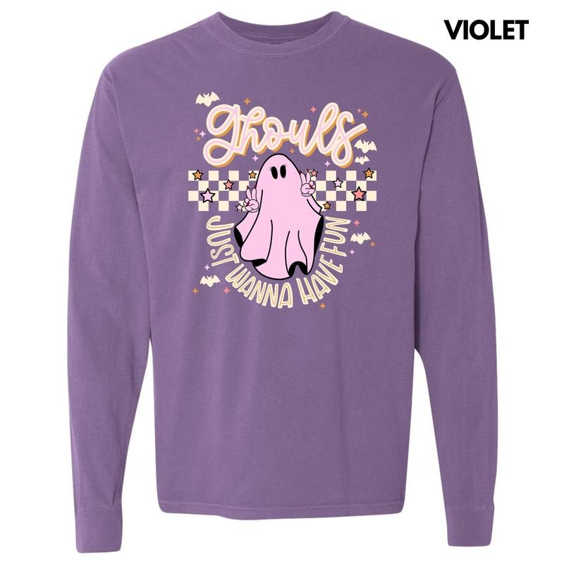 Beige Checker Ghouls Fun Long Sleeve Comfort Colors T-Shirt 'NLB' Hoodie, Sweatshirt | HypeDripTees.com